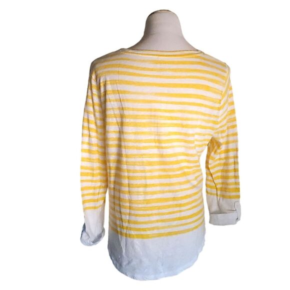 Talbots Striped Yellow White Linen Blend Top Blouse Women's Size Large - Picture 3 of 9